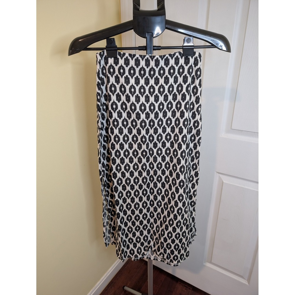 Marine Layer Ryan Midi Skirt Black White Hemp Tencel Ikat Slit - Size 0